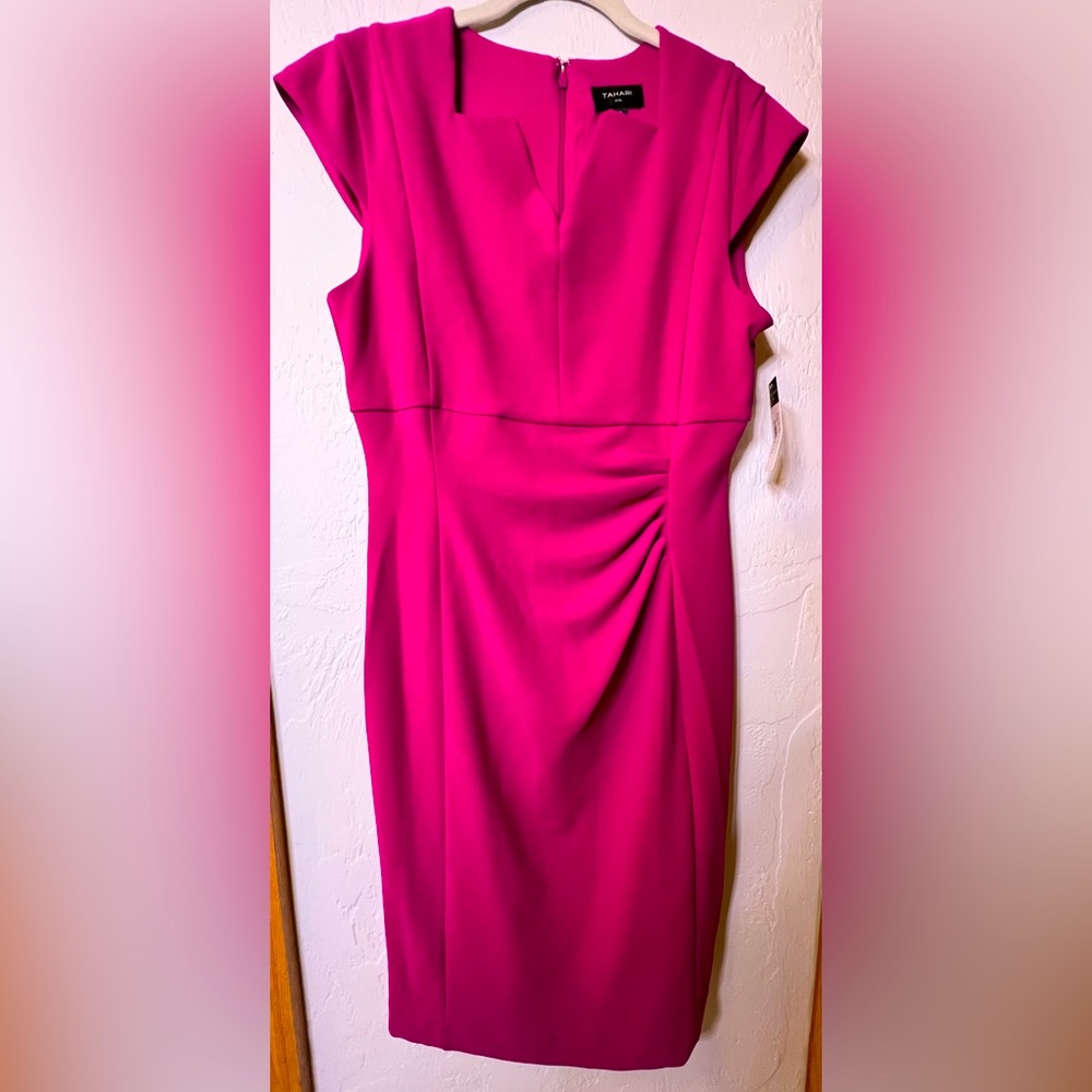 Tahari * Midi Sheath Dress * Size 10 * Color: Wild Berry (Fuchsia)